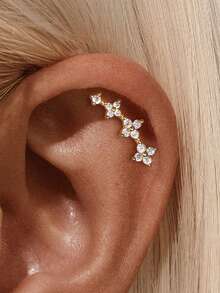 Pendientes apilados de plata de ley 925 con arete de cartílago de amatista de 16G, arete de oreja y arete trepador - Dorado - Ver 7