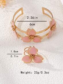 Bộ 2 vòng tay và nhẫn hoa nhiều lớp tinh dầu nhỏ giọt thanh lịch, thích hợp cho phụ nữ đeo khi đi dự tiệc và đi nghỉ - Hồng - Xem 3