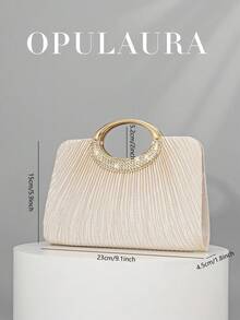 OpulAura 女士时尚闪亮水晶钻晚宴手拿包，奢华闪亮钻石镶嵌礼服手提包，适合晚会、派对、约会、鸡尾酒会、生日派对、新娘配饰、生日礼物 - 杏色 - 查看 3