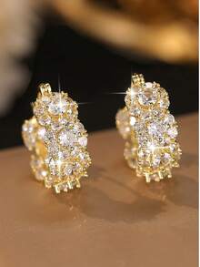 一对华丽闪亮的白色立方氧化锆镶嵌优雅圆形耳环，奢华派对婚礼首饰，女士适用。情人节配饰 - A - 查看 11