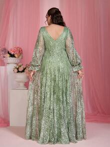 Mgiacy,New Arrival,V-Neck, Print, Lace, Short Sleeve, Tie, Big Swing, Evening Dress,FOR,Prom Wedding,Party Dress,Wedding Guest Dress, Evening Dress