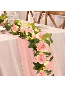 1pc 3 Meters Flower Garland String Lights, 2m Pink Flower Wreath Artificial Rose Garland For Wedding Arch Party Wall Garden Room Decor - Multicolor - View 2