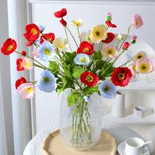 1PC Poppy Flower Simulation Flower Home Decoration Silk Flower Plush Pole Simulation Flower Ornament Hand-Held Flower Party Decoration Wedding Decoration Restaurant Table Simulation Flower Decoration Artificial Flower Branches Including Iron Wire Can Be Folded - Multicolor - View 13