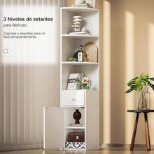 Librero, Esquinero de Madera, Librero Organizador con Cajones y Mueble Multifuncional, Librero Esquinero, Mueble Organizador Fcil de Instalar, Librero Minimalista para Sala, Estudio Blanco - Blanco - Ver 4