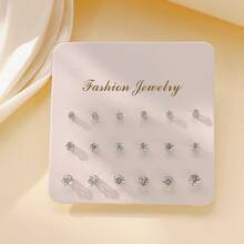 9pcs/18pcs Set Classic Glass Crystal Stud Earrings, Minimalist & Fashionable Earring Combo - Imitation  Claws - View 5