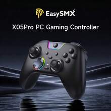 EasySMX X05 Pro Wireless Game Controller, PC Controller, Silent Buttons/Dual-Stage Triggers/8-Way D-Pad/Soft Rubber Grip/Hall Effect Joystick/RGB Lighting/Programmable Buttons/1000mAh Large Battery/Multi-Mode Connection Switch. Compatible With PC/Switch/Mobile/Steam/TV, Dual Vibration Motors, Pulse Triggers. - Black - View 2