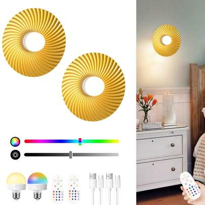 Rechargeable Battery Powered Wall Lamp, Iron Art Cordless Wall Light Set With Remote Control, 2000mAh Dimmable Detachable Rechargeable Bulb, 15-Color Wall Lamp For Bedroom, Living Room, Corridor, Hotel Decoration