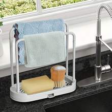Space-Saving White Plastic Kitchen Sink Organizer - Multifunctional Towel And Sponge Tray With Drain Rack, Suitable For Stalls, Food Carts, Cafes, And Home Use, Sink Sponge Holder