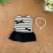 宠物狗猫条纹T恤连衣裙，休闲舒适防脱毛浪漫装，适合贵宾犬、约克夏犬、比熊犬，适合春夏季 - 彩色 - 查看 8