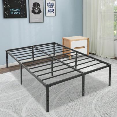 Estructura de cama moderna de metal negro | Capacidad de carga: 500 kg | 189 x 135 cm | Con ranuras antideslizantes y 18 cm de espacio de almacenamiento