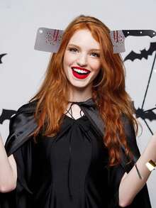 1/4件万圣节头箍见刺刀菜刀剪刀斧头锤仿真穿头吓人菜刀扣恐怖角色扮演道具头箍，万圣节恶作剧拍照道具