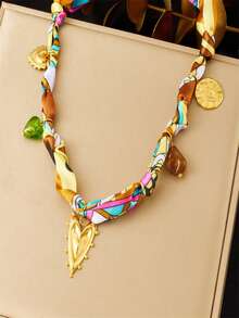 1 Peça Lenço de Seda Estiloso e Boêmio, Colar Feminino, Pingente Multielemental Banhado a Ouro em Aço Inoxidável Resistente à Descoloração, Acessório Adequado para Todas as Estações, Uso Festivo ou Diário, Presente de Natal