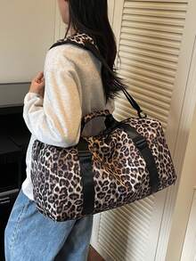 1 件全新大容量旅行包、短途旅行行李包、健身包、豹纹休闲女包、产妇医院包、度假包、防水休闲包、带独立鞋隔层的随身包 - 棕色 - 查看 6