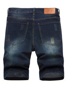 1-Pack Men's Slim Stretch Denim Shorts, Ripped Skinny Denim Shorts, Men's Stylish Street Straight Comfortable Stretch Shorts - 深藍色 - 查看 4