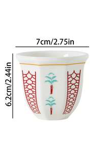 1pc Middle Eastern Style 100ml Ceramic Cup, Hand-Painted Coffee Mug With Elegant Blue, Red And Green Patterns, Complemented By "Peace" Latte Art, Displayed On White Surface With Coffee Beans And Pastries, Refreshing Visual Experience, Saudi National Day Gift - Multicolor - View 3