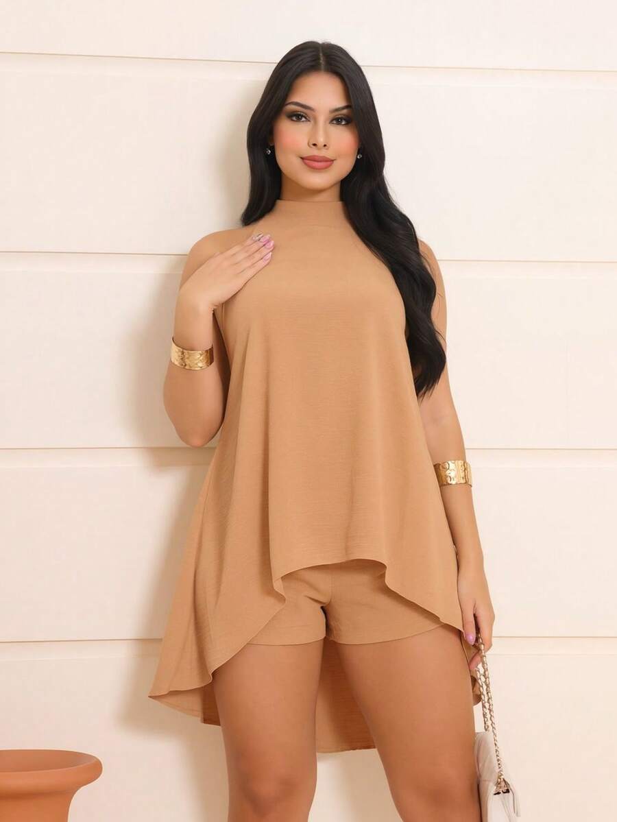 Women's Loose Halter Jumpsuit Set In Fresh Duna Fabric - NUDE - View 1