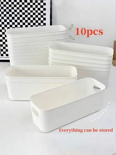 10 White ABS Plastic Storage Box Set - Stackable, Versatile, Suitable For Essential Items In Homes, Dormitories, Schools, And Offices, Multifunctional Storage Box, Drawer Desktop Cosmetics Storage Box Combination Transparent Plastic Drawer Organization Versatile, Transparent Dressing Table Storage Box
