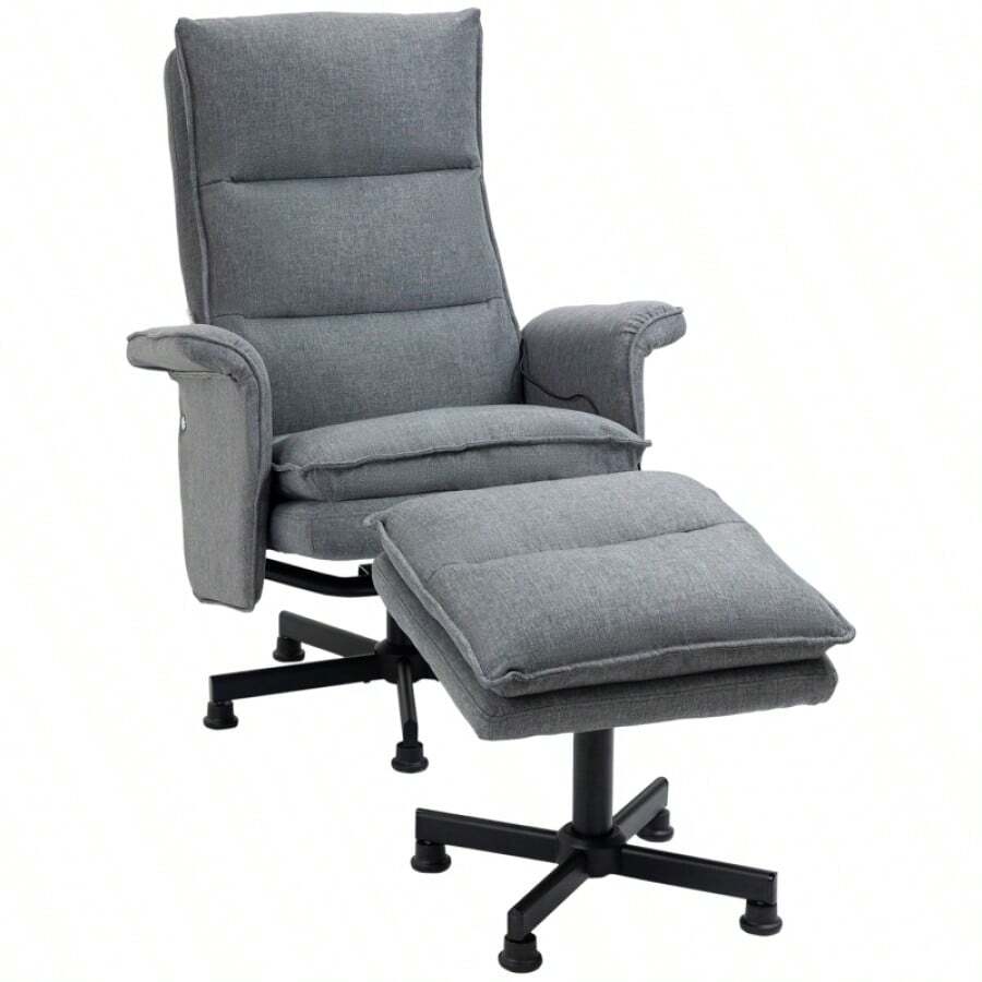 HOMCOM Swivel Recliner Chair And Footstool  Massage Recliner Armchair With Remote  Timer And Steel Base Grey - Grey1 - View 1