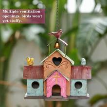 Casas grandes para pájaros para colgar afuera, casa de pájaros para exteriores de 4 agujeros con campana, fácil de limpiar, casas de pájaros de metal coloridas para afuera. - Vistoso - Ver 6