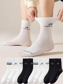 10/5/1 Pair Men Anti-Odor Moisture Wicking Simple Versatile Running Sports Socks, Autumn/Winter Long Tube Couple Socks, Black & White Casual Socks, Comfortable Soft Classic Socks For Students