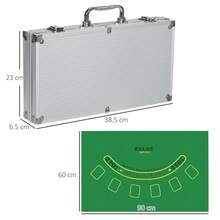 Juego de póker SPORT NOW con estuche, 300 fichas de 11,5 g, juego completo con candado, 2 barajas, 5 dados y botones plateados para el crupier.