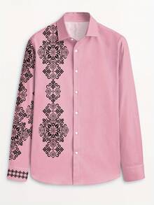 Camisa casual de manga larga para hombre, estampado único - Multicolor - Ver 3