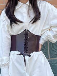 larrycard Women Corset Punk Black Wide Belt Leather Slimming Body Belts For Women Cummerbunds Elastic High Waist Belt Female Dress Corsets