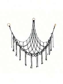 1pc Large Boho Stuffed Animals Net Or Hammock, Toy Hammock, Stuff Animal Storage Corner Hanging Net Holder, Mesh Hammock Plush Toy Hanging Storage With Tassel Hooks For Bedroom Decorations Autumn Decor Festival Decor Room Decor Home Decor Fall Spring Decor Bedroom Decor - Black - View 2