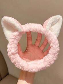 1pc Dual-Color Shower Head Wrap, Cute Polyester Cartoon Ear Decor Headband Suitable For Bathroom, Home, Autumn Decor, Back To School