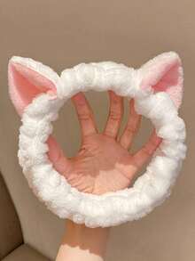 1pc Dual-Color Shower Head Wrap, Cute Polyester Cartoon Ear Decor Headband Suitable For Bathroom, Home, Autumn Decor, Back To School