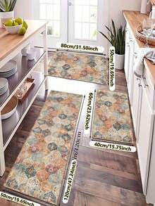 1pc 5mm Thick Bohemian Printed Pattern Kitchen Rug, Living Room Rug, Bedroom Rug - 100% Polyester Material, Stain Resistant, Non-Slip Bottom, Machine Washable - Suitable For Indoor And Outdoor Areas, Kitchen, Home Decor, Room Decor, Bedroom, Laundry Room - All Season