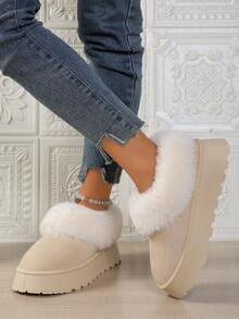 Botas de nieve para mujer de talla grande, de estilo clásico y cómodas, con puntera cerrada y suela gruesa. Con forro grueso y aislamiento térmico acolchado, aptas para uso en interiores y exteriores en invierno