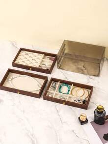 3-Tier Luxury Black Walnut Wood Jewelry Box, Drawer Style Jewelry Storage Case With Transparent Acrylic Display, Classic Design - Multicolor - View 6