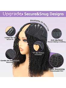 OQ Hair No Leave Out V Part With Elastic Drawstring Protective Style Afro Curly Glueless Wig 180% Density 14-16 Inch Bob Wig 18-30 Inch Long Wig Natural Black Top Quality Natural Looking Versatile Style Human Hair Wig Frontal Human Hair Real Human Hair Wigs Wear And Go Glueless Wig Human Hair Free Gifts Free Shipping Halloween Costumes Human Hair Wigs Halloween Travel Essentials Y2K Turn Up Baddie Holiday Vacation For Women - S1 - View 6