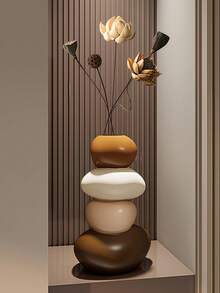 1pc Stacked Stone Sculpture, 1 Pair Deer Shaped Vase Resin Sculpture Set, Geometric Stone Flower Vase, Fashionable And Elegant Design, Desktop Decor, Suitable As Home And Office Gift, Birthday, Graduation, Christmas Gift