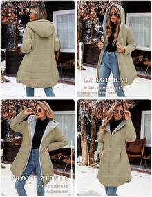 Women's Winter Windproof Fur Warm Slim Fit Down Jacket - Long Ski Coat For Commuting - Khaki - View 2