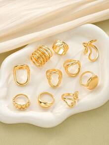 15/10Pcs Punk Smooth Geometric Open Rings Set For Women Exaggerated Asymmetrical Silver Color Thick Chunky Ring Hip Hop Jewelry Gifts