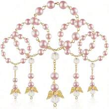 30 de bucăți/set rozariu pentru botez, mărgele acrilice, mini rozarii cu înger pentru prima împărtășanie, cadouri pentru botez (auriu roz)