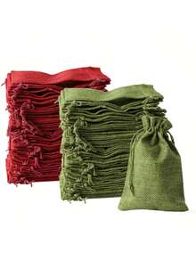 10/20/30/50 件圣诞红和绿色亚麻抽绳礼品袋 - 耐用、天然纤维袋，适用于婚礼、派对、生日等 - 非常适合糖果、巧克力、珠宝和礼品、婚礼回礼 | 天然纤维袋 | 耐用礼品袋、亚麻礼品袋 - 彩色 - 查看 14