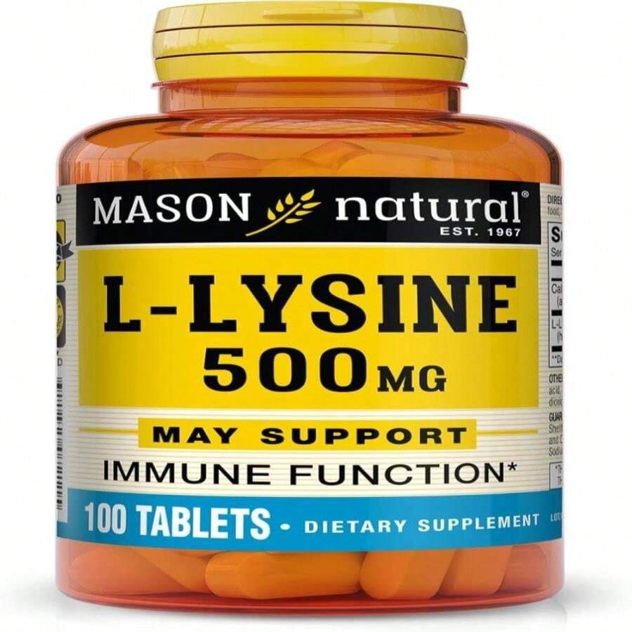 MASON NATURAL L-Lysine 500 Mg With Calcium - Improved Immune Function, Enhanced Nutrient Absorption, Essential Amino Acid, 100 Tablets - Flavor NameA - View 1