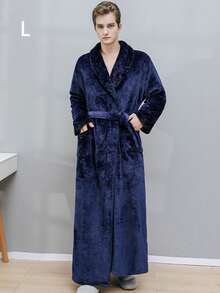 1PC Winter And Spring Thick Couple Bathrobe, Simple And Elegant After-Bath Men's And Women's Sleepwear, Suitable As Gifts For Valentine's Day/Independence Day/Halloween/Christmas. Can Be Worn In Winter And Spring.Thickened,Flannelette,Flannel Warm Winter Decor