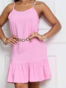 Loose Women's Dress With Adjustable Straps - Viscose Fabric - 粉色 - 查看 4