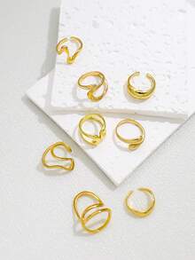 8Pcs/Set Fashion Bohemian Geometric Hollow Asymmetrical Abstract Design Adjustable Gold Rings Set For Women Jewelry Accessories