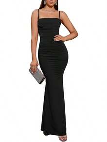 EYNMIN Women's Sleeveless Bodycon Corset Maxi Dress Spaghetti Strap Ruched Elegant Evening Wedding Guest Long Formal Dresses - Mint - 查看 6