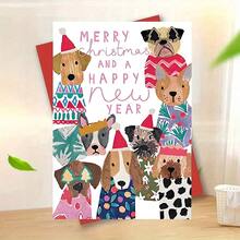 1张趣味圣诞贺卡，附信封。圣诞毛衣帽子狗狗贺卡——馈赠亲朋好友的完美之选。独特的礼物（12厘米/4.7英寸 X 17厘米/6.7英寸） - 彩色 - 查看 6