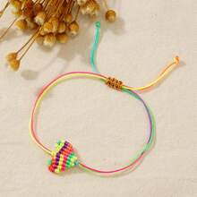 1PC/Colorful Jewelry Thread Woven Diagonal Knot Heart Bracelet/Ladies, Couples/Friends/Summer/Suitable For Daily Commuting, Holiday Parties, Gifts For Family And Friends, Birthday Gifts, As Well As The Preferred Gift For Ladies, Couples, And Girlfriends On Holidays
