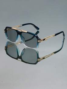 1pc Retro Classic Double Bridge Aviator Frame Fashion Fashion Glasses, Unisex Minimalist Versatile Punk Party Hippie Boho Style - Multicolor - View 2