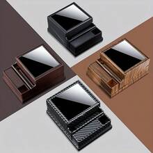 1pc New Design One-Button Automatic Pop-Up Cigarette Box - Black/Red Wood Grain/Carbon Fiber/Walnut Grain/Four Colors Available 40 Cigarettes Large Capacity - Modern And Simple Style ABS Material - Men's Cigarette Box Including Lighter Card Slot, Dad's Gift - This Portable Gift Box Is Very Suitable For Parties, Birthdays, Father's Day