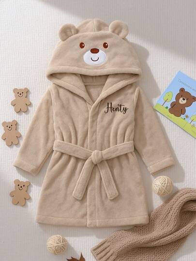 Bata con capucha bordada con nombre personalizado de animal para bebés de 12 a 24 meses | Bata suave y esponjosa para niños pequeños | Regalo ideal para recién nacidos, cumpleaños y ocasiones especiales