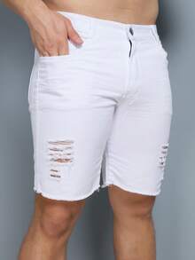 Men's Ripped Colorful Bermuda Jeans - Blanco - Ver 4